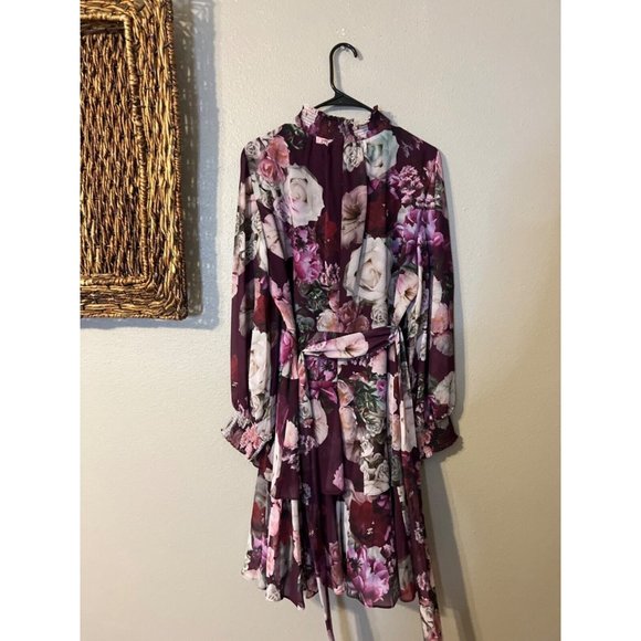 Alex Marie 14 Burgundy Plum Gray Long Sleeve Dress Stretch Career Church NEW - Picture 13 of 16